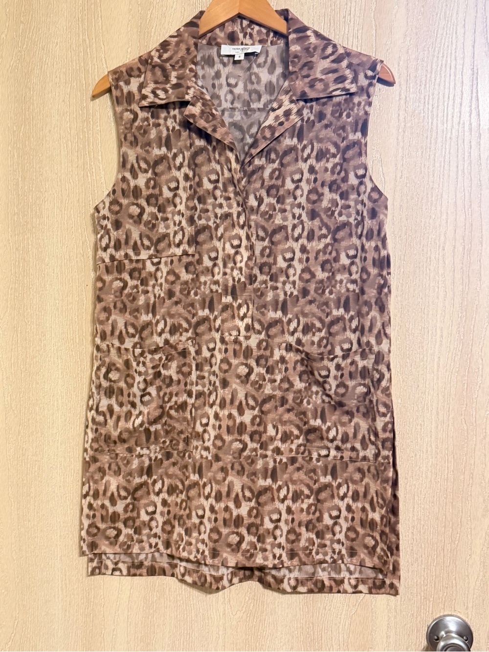 Victor Alfaro Brown Leopard Print Sleeveless Tunic